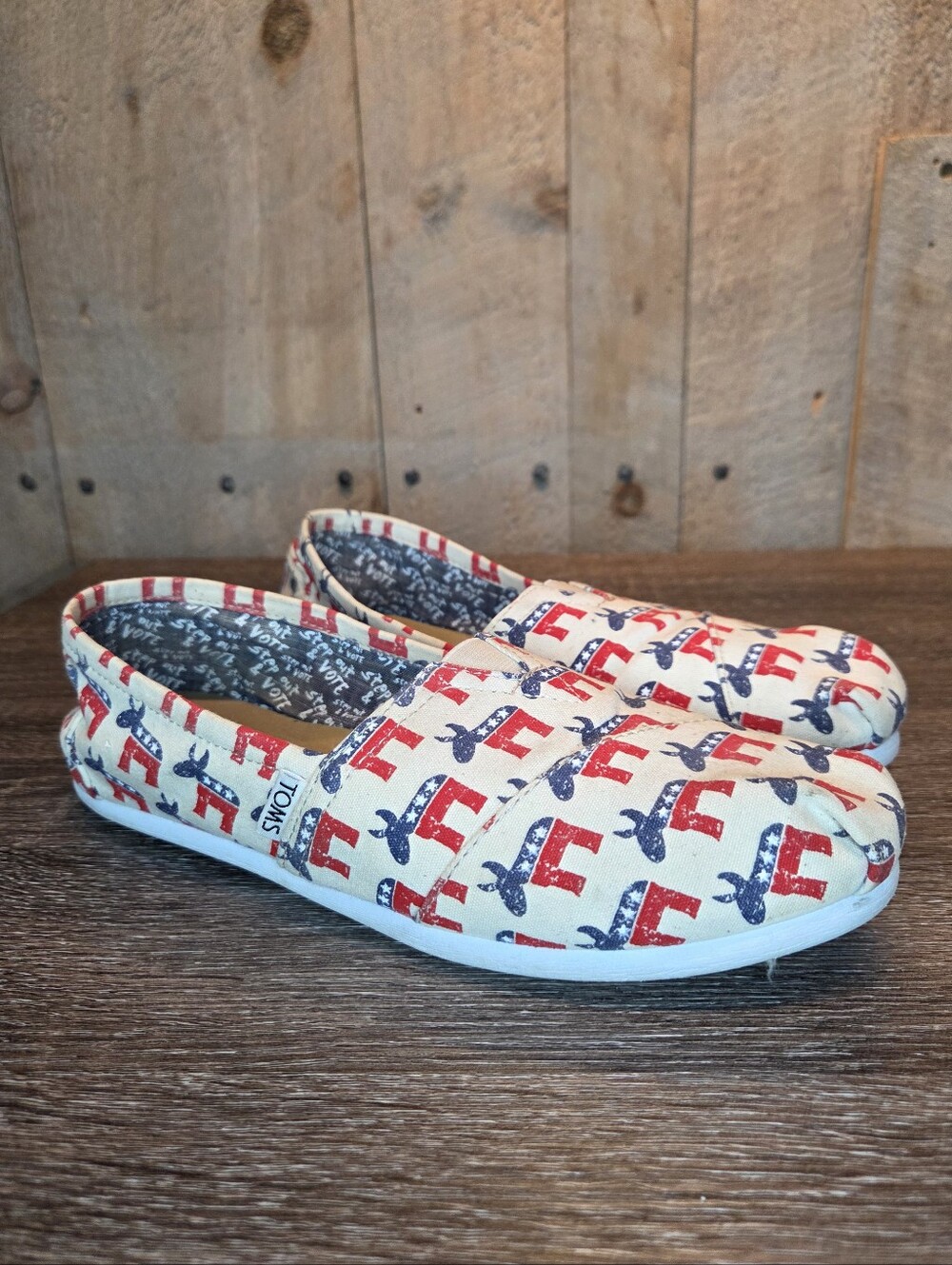 TOMS Alpargata Rock The Vote! Democrat Donkey Print Canvas Flats  Size 10
